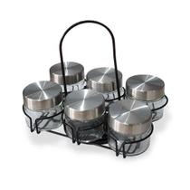 Porta Tempero Condimento Giratório Suporte 6 Peças Inox Cozinha Porta Tempero Condimento Giratório Suporte 6 Peças Inox Cozinha