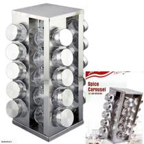 Porta Tempero Condimento Inox 20 Potes Com Suporte Giratório - Horizonte Porta Tempero Condimento Inox 20 Potes Com Suporte Giratório - Horizonte