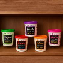 Porta tempero condimento kit 5 potes plastico 200ml colorido multiuso organizador frescos