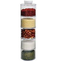 Porta Tempero Condimento Kit 6 Potes Empilháveis de Acrílico Spice Jar Tower