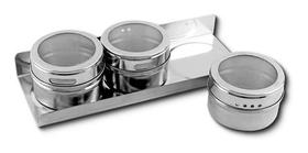Porta Tempero Condimento Metal Magnético Com 3 Recipientes