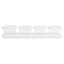 Porta Tempero Condimentos Com 4 Potes Transparente e Branco