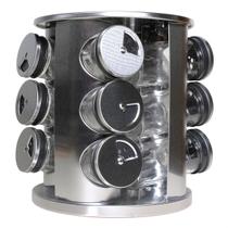 Porta Tempero Condimentos Giratório Inox com 12 Potes Vidro