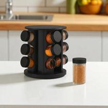 Porta Tempero Condimentos Giratório Plástico Preto 9 Potes Vidro Com Tampa - Home Avenida Porta Tempero Condimentos Giratório Plástico Preto 9 Potes Vidro Com Tampa - Home Avenida