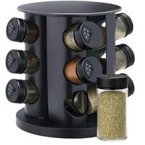Porta Tempero Condimentos Giratório Preto Com 9 Potes 85ml