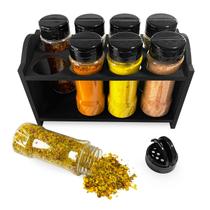 Porta Tempero Condimentos MDF kit 8 Potes 130ml com Tampa Dosadora Dupla Com Etiquetas Identificadoras Bancada Cozinha