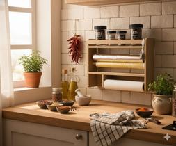 Porta tempero cozinha condimentos papel toalha aluminio filme 3x1