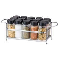 Porta Tempero Cromado Dosador Com Tampa 15 Potes de Vidro Praticidade Porta Tempero Cromado Dosador Com Tampa 15 Potes de Vidro Praticidade