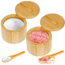 Porta Tempero de Bambu com Colher e Tampa Giratória Porta Tempero de Bambu com Colher e Tampa Giratória