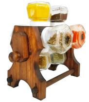 Porta Tempero de Madeira 08 Potes Manivela Porta Tempero de Madeira 08 Potes Manivela