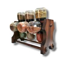 Porta Tempero de Madeira Giratório Condimentos 12 Potes