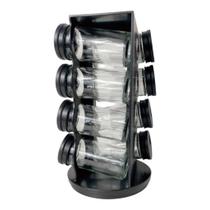 Porta Tempero de Vidro com 8 peças 90ml + Suporte Giratório Quadrado Preto
