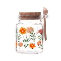 Porta Tempero de Vidro Flora com Colher de Bambu e Tampa Rolha 270ml - Lyor