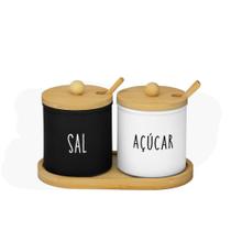 Porta Tempero Doha Sal / Açúcar 300ml Colher Base Bambu - Hauskraft