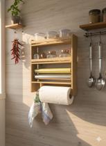 Porta tempero duplo cozinha organizador condimentos parede prateleira madeira