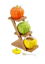 Porta Tempero e Condimentos Abobora Colorida com Suporte