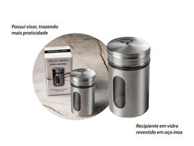 Porta Tempero e Condimentos Revestido Em Aço Inox Com Visor de Vidro (3 Un) Porta Tempero e Condimentos Revestido Em Aço Inox Com Visor de Vidro (3 Un)