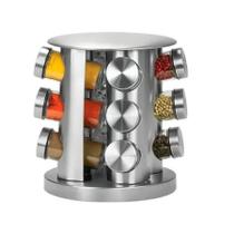 Porta Tempero Giratório 360 Com 12 Potes Vidro Suporte Inox Porta Tempero Giratório 360 Com 12 Potes Vidro Suporte Inox