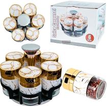 Porta Tempero Giratorio Aço Inox C/ 6 Potes de Vidro E Tampa Dosadora, Porta Condimentos Mantimentos Epeciarias Sal Luxo Porta Tempero Giratorio Aço Inox C/ 6 Potes de Vidro E Tampa Dosadora, Porta Condimentos Mantimentos Epeciarias Sal Luxo