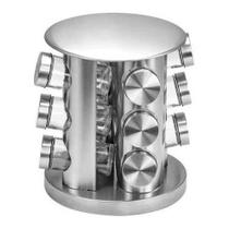 Porta Tempero Giratório com 12 Inox Vidro Cozinha