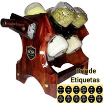 Porta Tempero Giratório com Manivela 08 Potes Mogno Porta Tempero Giratório com Manivela 08 Potes Mogno