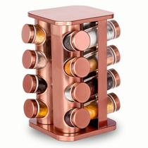 Porta Tempero Giratório Inox 16 Potes Quadrado Rosé Gold