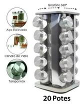 Porta Tempero Giratório Inox 20 Potes Vidro Dosador Cozinha