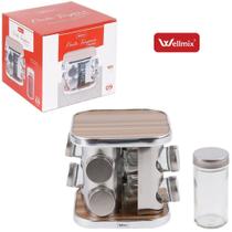 Porta tempero giratorio inox-mdf quadrado 8 potes - wx10489 - WELLMIX Porta tempero giratorio inox-mdf quadrado 8 potes - wx10489 - WELLMIX