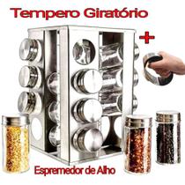Porta Tempero Grande 8 Peças e Triturador de Alho Inox Kit Cozinha
