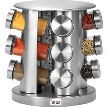 Porta Tempero Inox 12 Potes De Vidro Suporte Giratório Tche