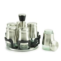 Porta Tempero Inox e Vidro Luxo com 6 Potes Porta Tempero Inox e Vidro Luxo com 6 Potes