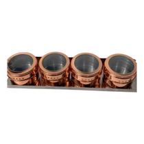 Porta Tempero Magnético 4 Peças + Suporte Metalizado Rose Gold