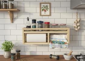 Porta tempero parede madeira cozinha suporte prateleira papel toalha