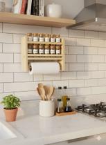 Porta tempero parede madeira cozinha suporte prateleira papel toalha