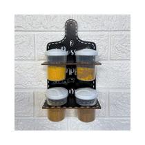Porta Tempero Preto Adesivado MDF C/ 4 Potes 100 Ml