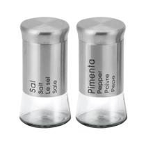 Porta Tempero Saleiro E Pimenteiro Em Inox Vidro 2 Pcs Porta Tempero Saleiro E Pimenteiro Em Inox Vidro 2 Pcs