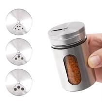 Porta Tempero Saleiro Pimenteiro Inox Vidro Cozinha Gourmet