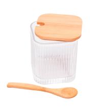 Porta Tempero Vidro Canelado e Tampa de Bambu C/ Colher Porta Tempero Vidro Canelado e Tampa de Bambu C/ Colher