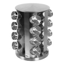 Porta Temperos 12 Potes Em Vidro Com Suporte Giratório em Inox Aço Escovado Porta Temperos 12 Potes Em Vidro Com Suporte Giratório em Inox Aço Escovado