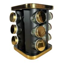 Porta temperos 12 potes quadrado preto golo e dourado Porta temperos 12 potes quadrado preto golo e dourado