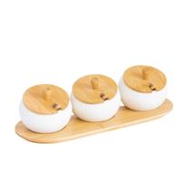 Porta Temperos 3 Potes c/ Tampa e Colher de Bambu Porta Temperos 3 Potes c/ Tampa e Colher de Bambu