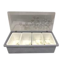 Porta Temperos 4 Potes Condimentos com Tampa e 4 Colheres Churrasco Frango