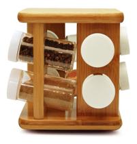 Porta Temperos 8 Condimentos Suporte Giratório Bambu Yoi