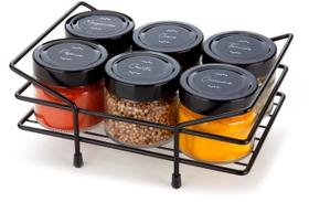 Porta Temperos aço inox 6 potes com Identificação Chá Mesa Porta Temperos aço inox 6 potes com Identificação Chá Mesa