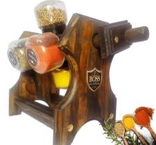 Porta temperos artesanal giratório 06 recipientes