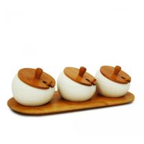 Porta Temperos Bambu 3 Potes c/ Colher e Tampa Linha Tyft Yoi