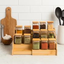 Porta Temperos Bambu Prateleira 4 Níveis Organizador Cozinha