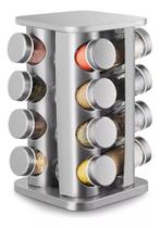 Porta Temperos Base Giratorio Inox Quadrado 16 Potes Organizador