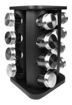 Porta Temperos Base Giratorio Preto Quadrado 16 Potes Organizador Cozinha