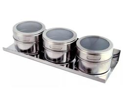 Porta Temperos com 3 Condimentos Aço Inox Universal